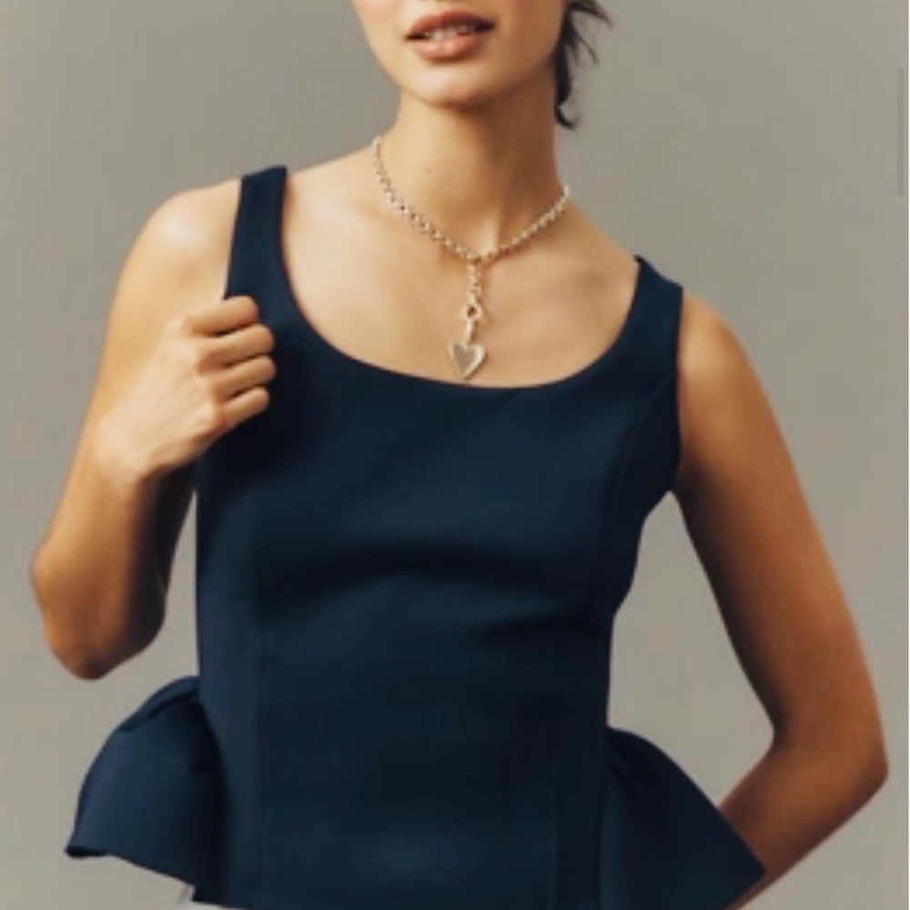 Anthropologie Maeve Navy Scoop Neck Peplum Tank Structured Top - Size XS - NWT